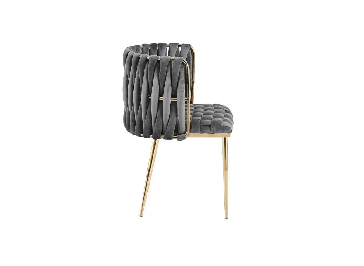 Lot de 2 chaises en velours gris pieds en métal doré POLO - Image 5