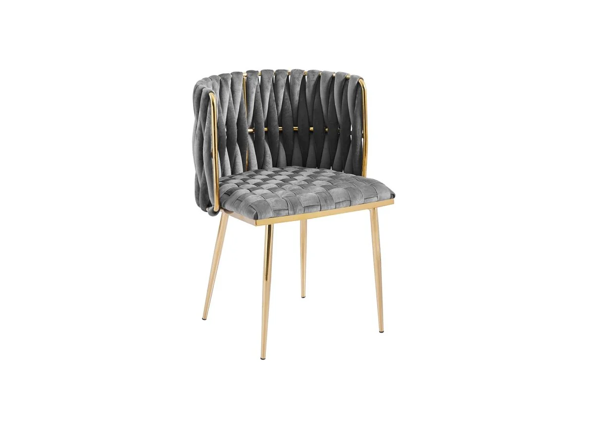 Lot de 2 chaises en velours gris pieds en métal doré POLO - Image 6