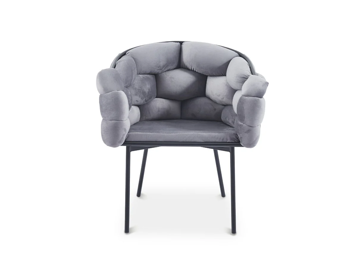 Lot de 2 chaises en velours gris pieds en métal noir CHARLOTTE - Image 5