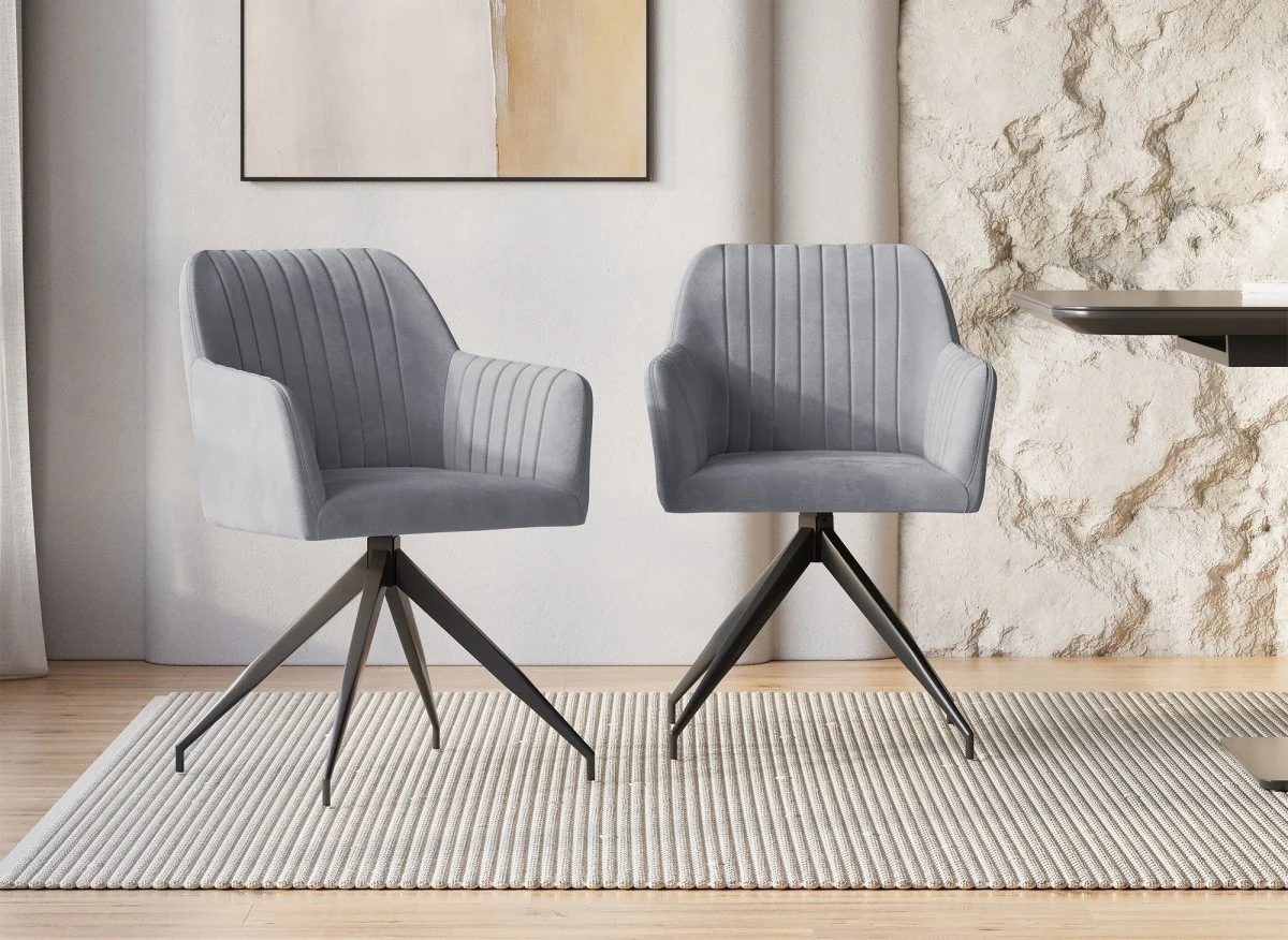 Lot de 2 chaises en velours gris pieds en métal noir RATUS - Image 2