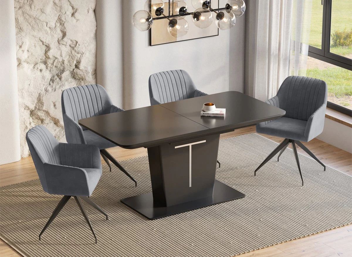 Lot de 2 chaises en velours gris pieds en métal noir RATUS - Image 3