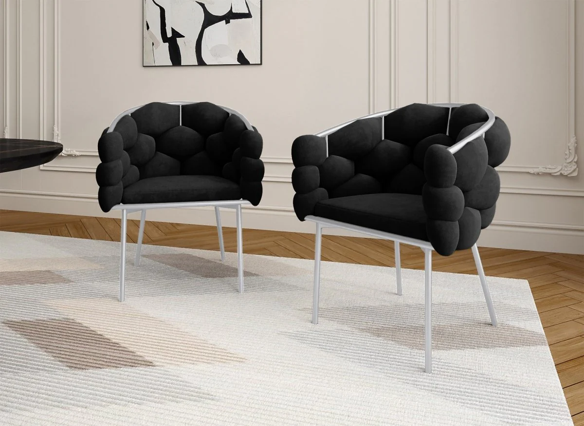 Lot de 2 chaises en velours noir pieds en métal argenté CHARLOTTE - Image 2