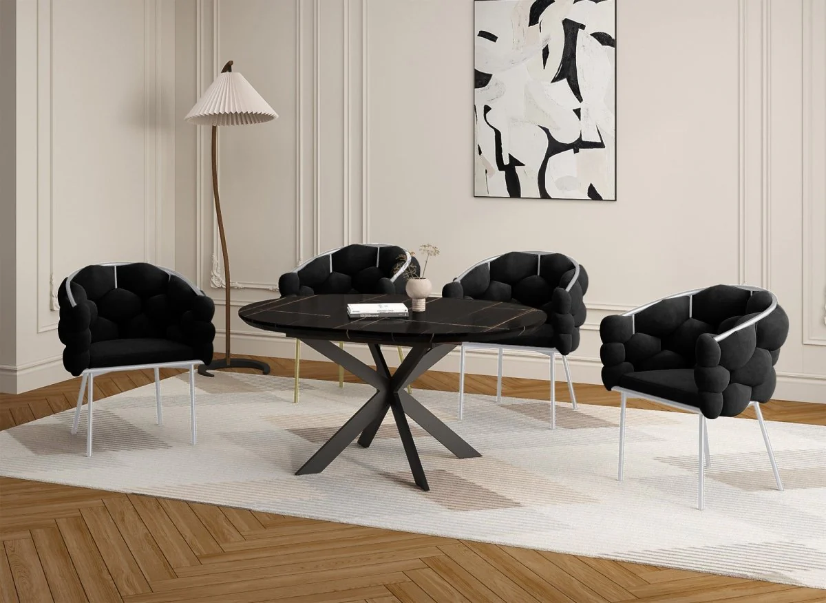 Lot de 2 chaises en velours noir pieds en métal argenté CHARLOTTE - Image 3