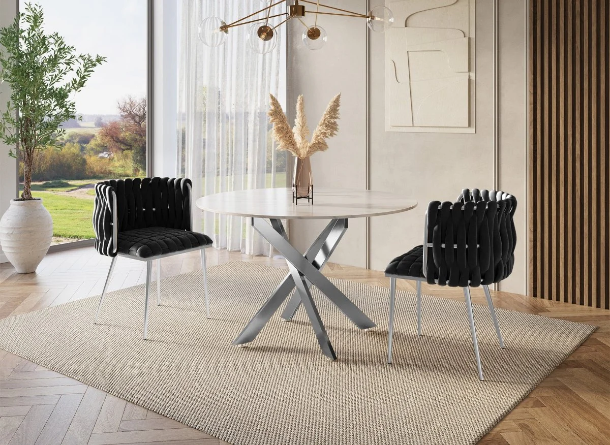 Lot de 2 chaises en velours noir pieds en métal argenté POLO - Image 2