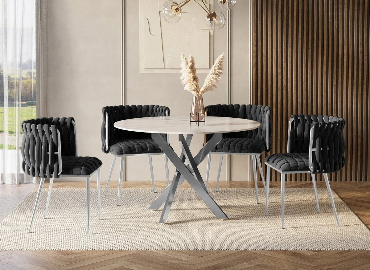 Lot de 2 chaises en velours noir pieds en métal argenté POLO - Image 3