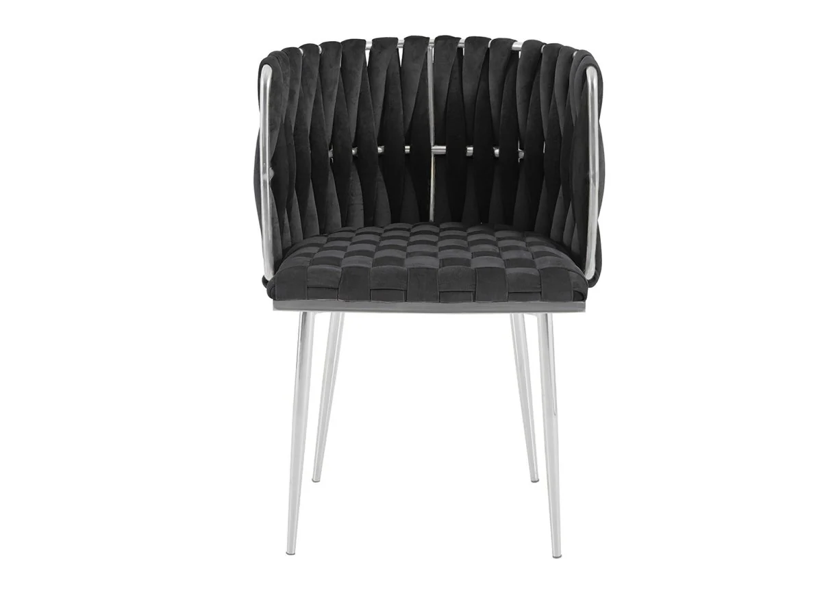 Lot de 2 chaises en velours noir pieds en métal argenté POLO - Image 4