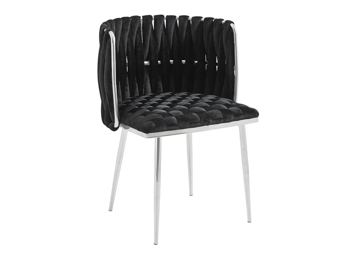 Lot de 2 chaises en velours noir pieds en métal argenté POLO - Image 5