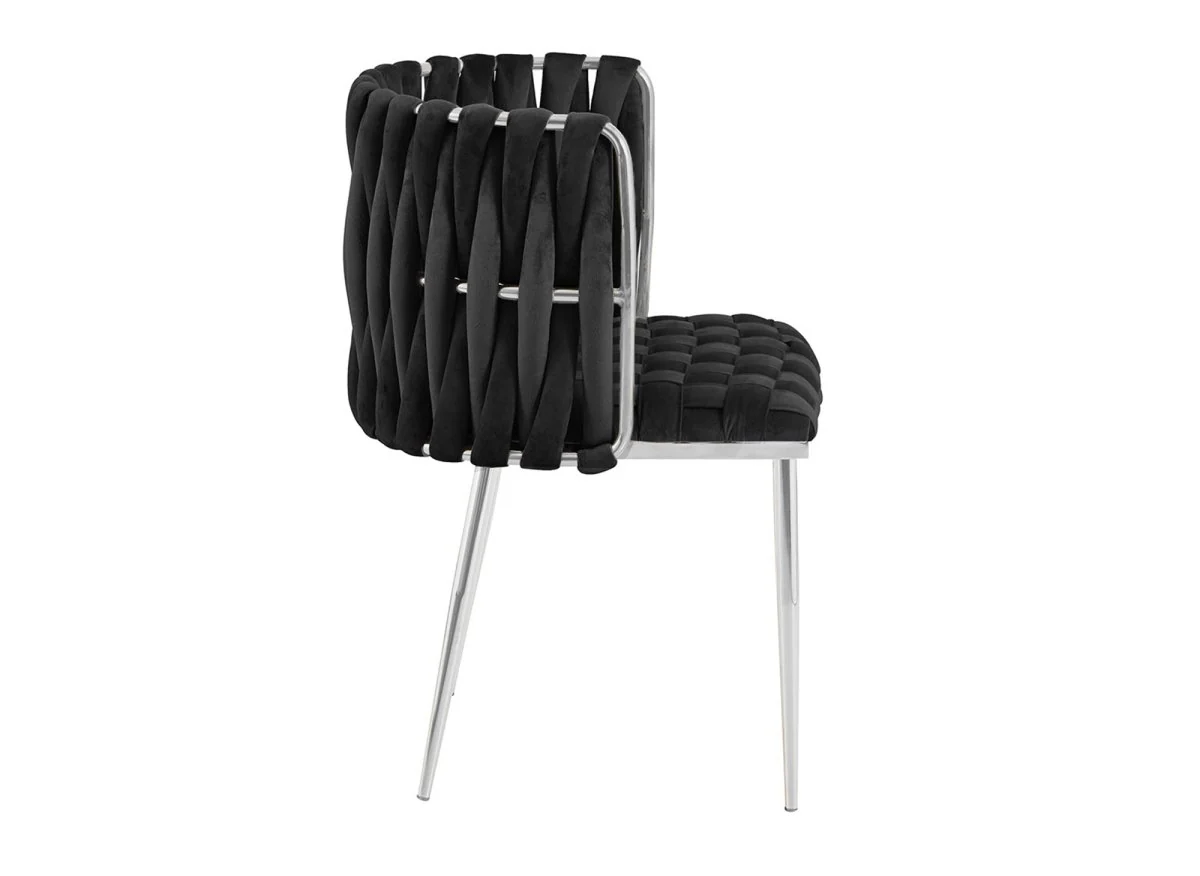 Lot de 2 chaises en velours noir pieds en métal argenté POLO - Image 6