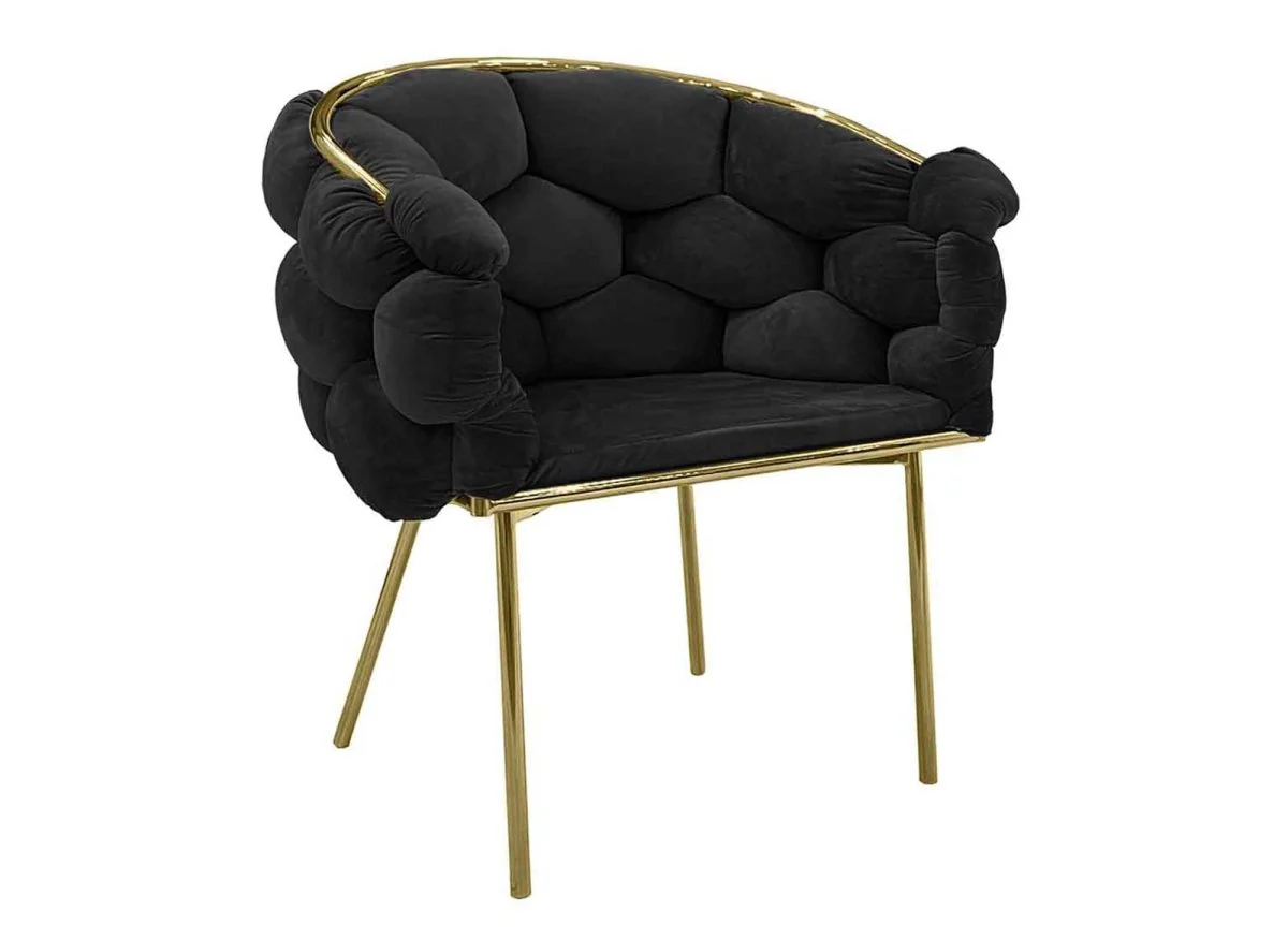 Lot de 2 chaises en velours noir pieds en métal doré CHARLOTTE - Image 5