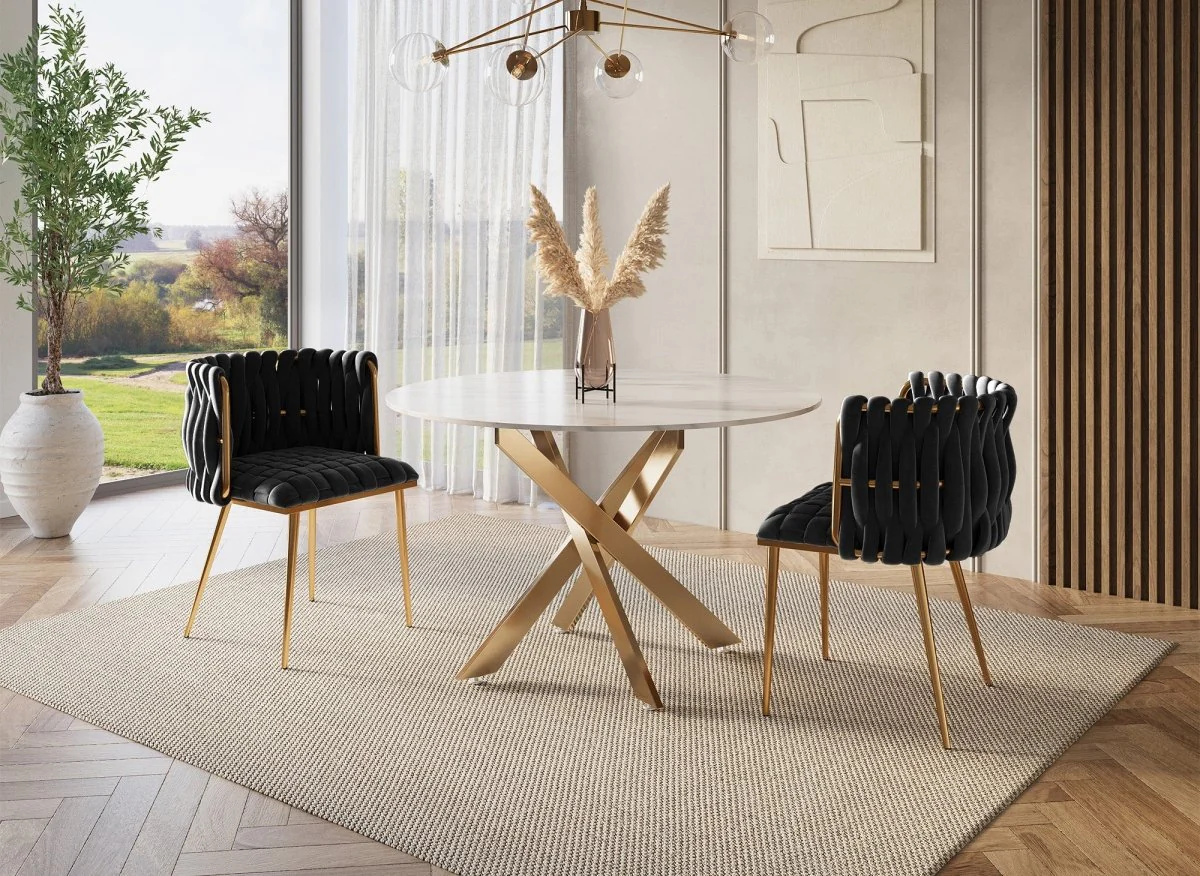 Lot de 2 chaises en velours noir pieds en métal doré POLO - Image 2