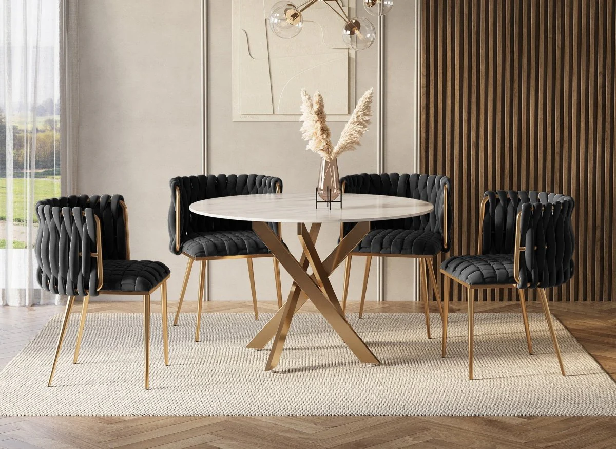 Lot de 2 chaises en velours noir pieds en métal doré POLO - Image 3