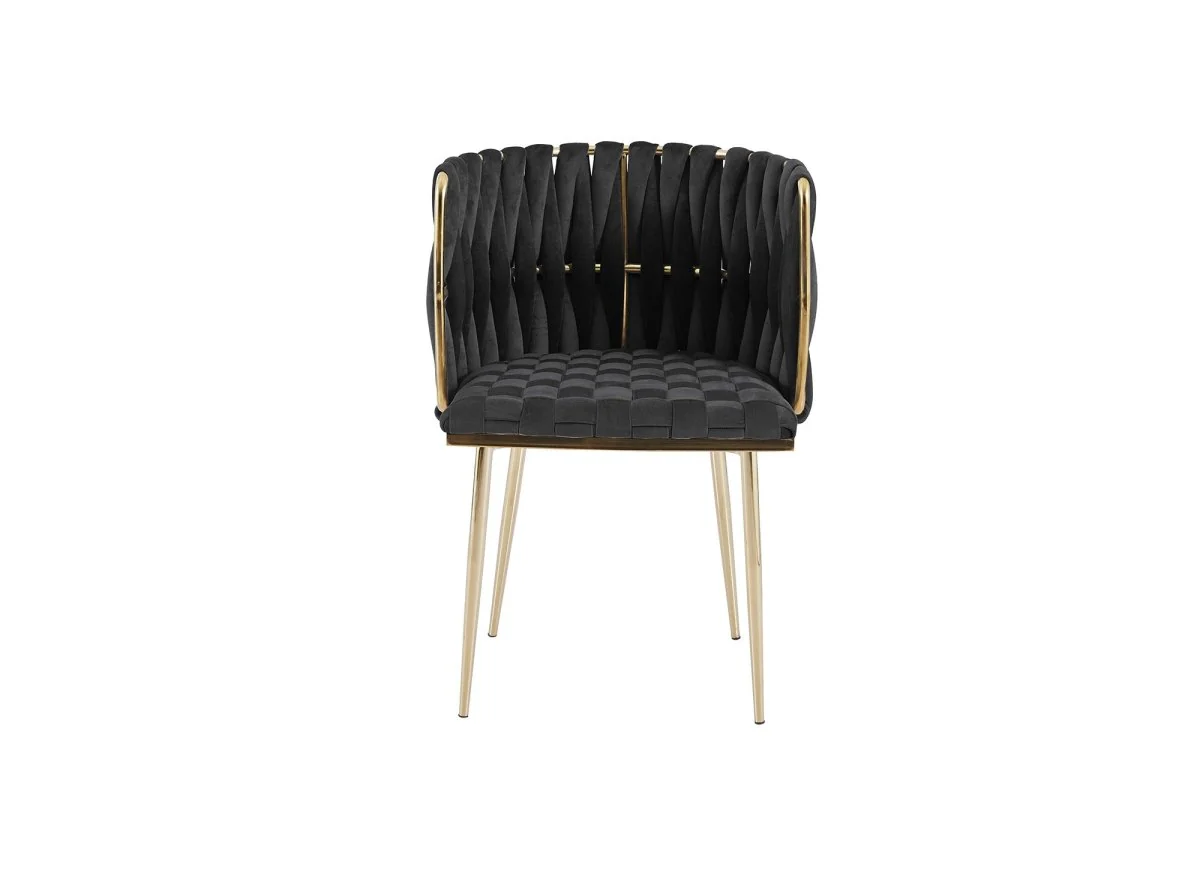 Lot de 2 chaises en velours noir pieds en métal doré POLO - Image 4