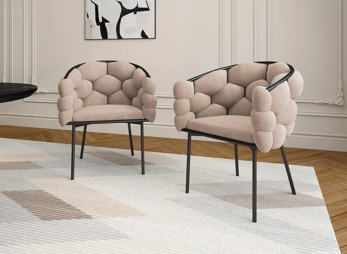 Lot de 2 chaises en velours taupe pieds en métal noir CHARLOTTE - Image 2