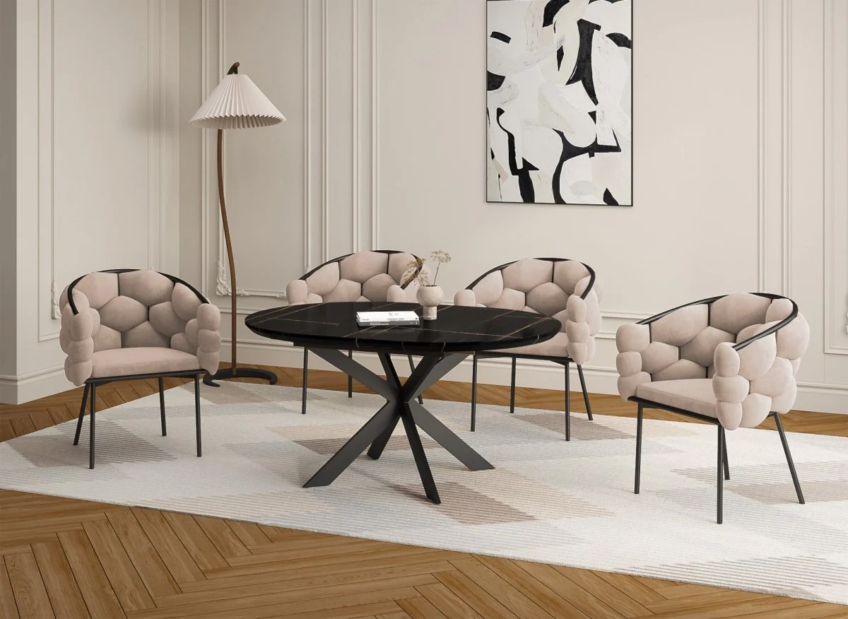 Lot de 2 chaises en velours taupe pieds en métal noir CHARLOTTE - Image 3