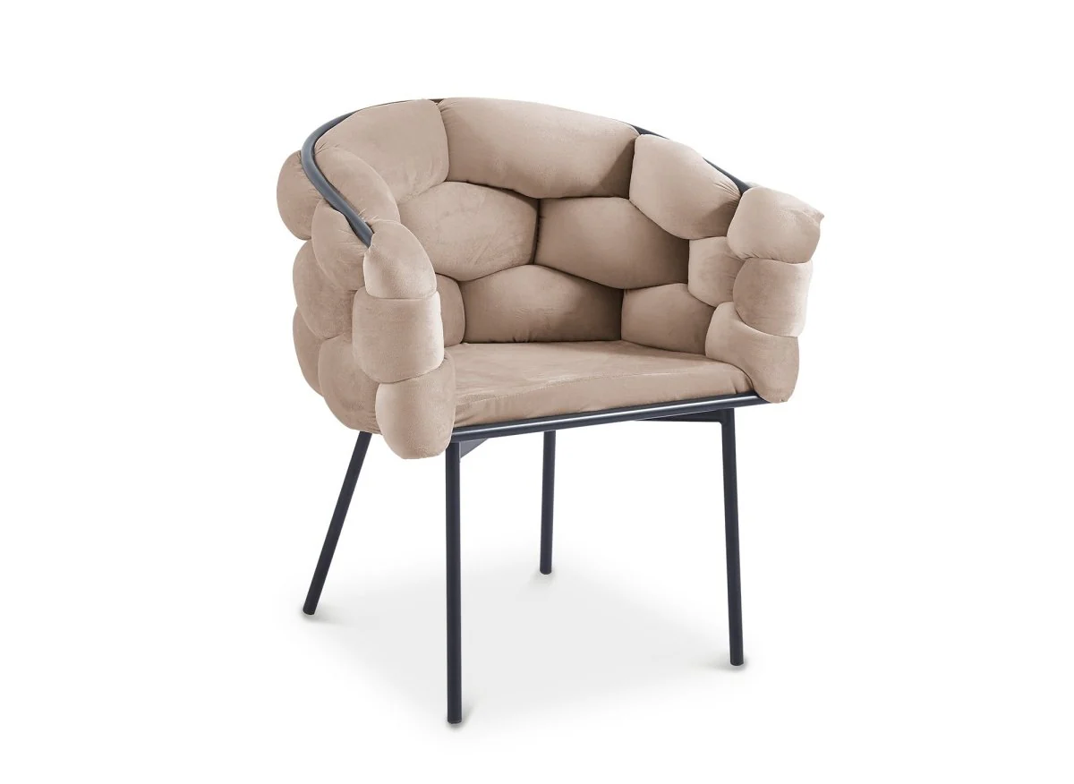 Lot de 2 chaises en velours taupe pieds en métal noir CHARLOTTE - Image 4