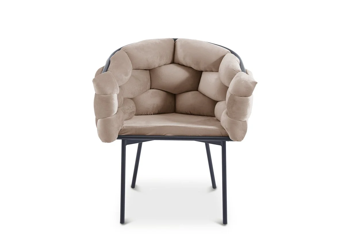 Lot de 2 chaises en velours taupe pieds en métal noir CHARLOTTE - Image 5