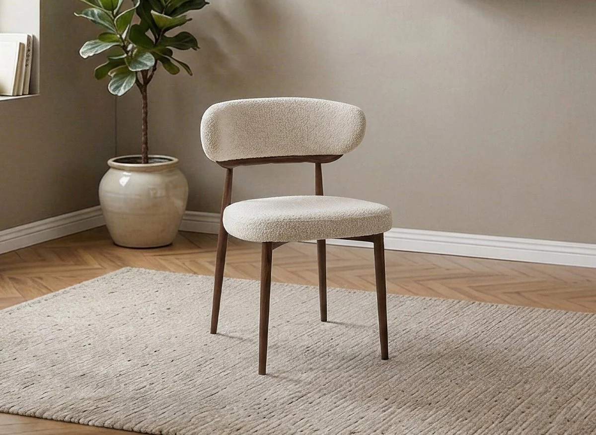 Lot de 2 chaises en velours tissé écru pieds en métal marron JULES - Image 2