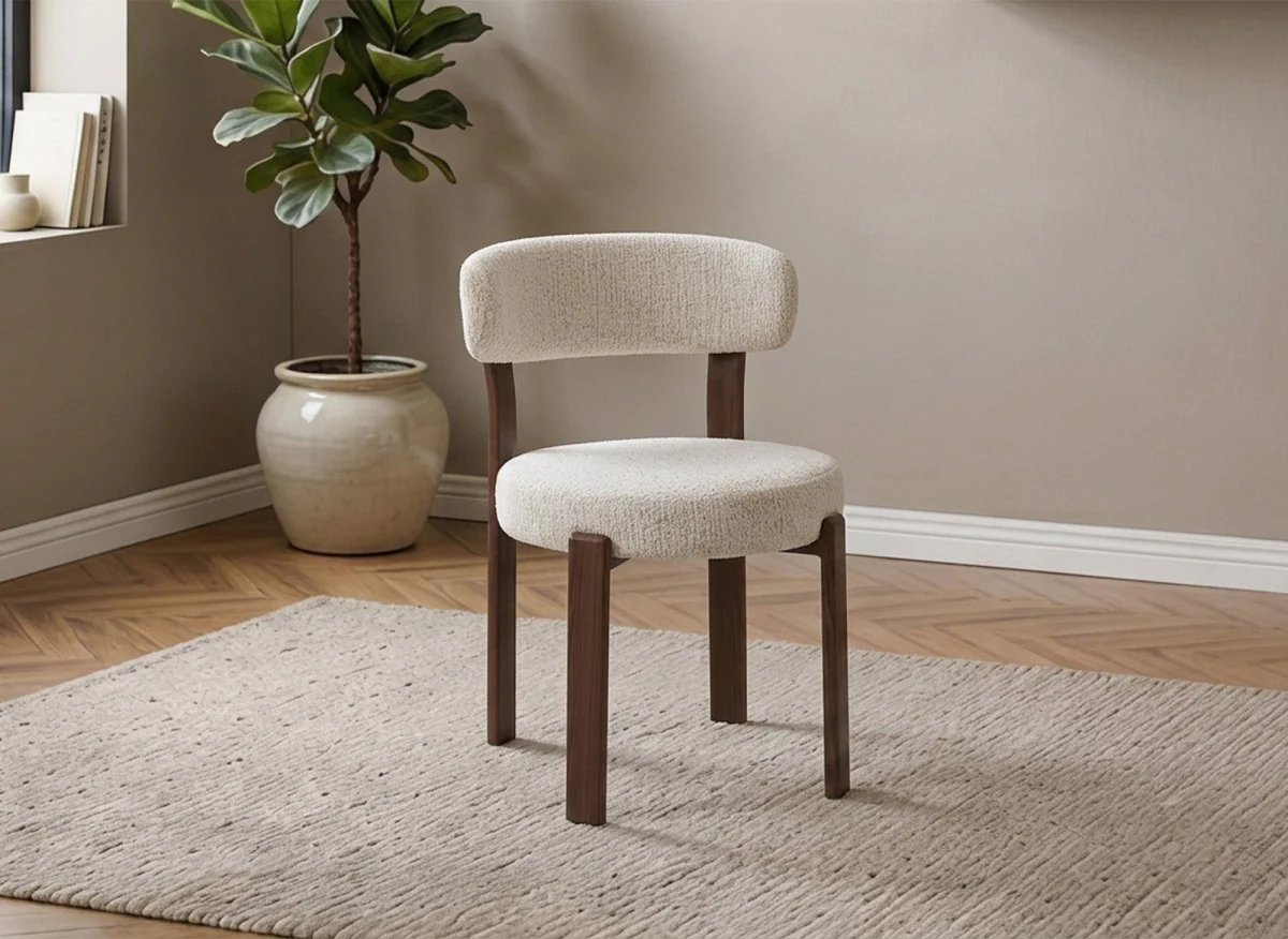 Lot de 2 chaises en velours tissé écru pieds en métal marron MARYSE - Image 2