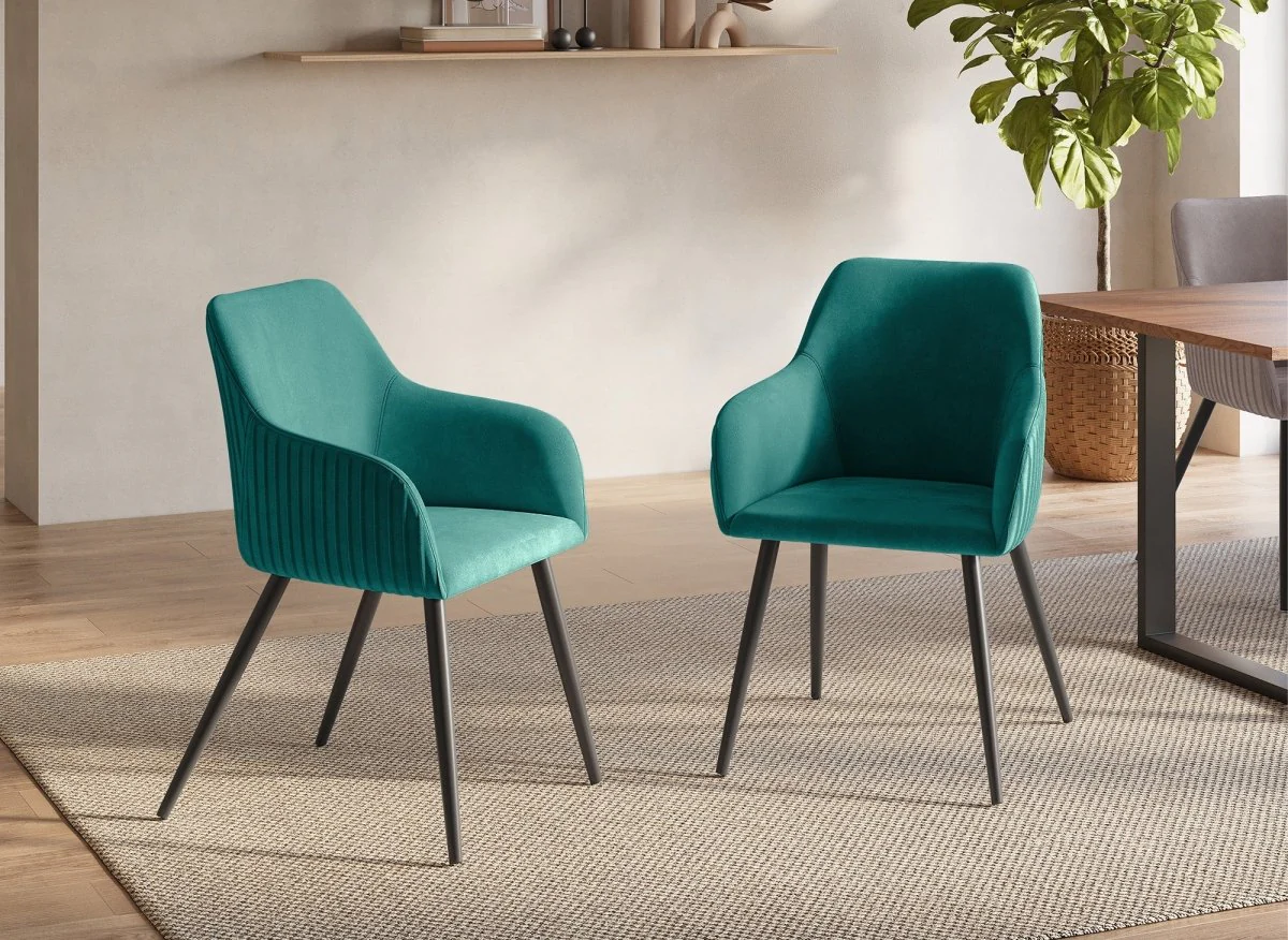 Lot de 2 chaises en velours vert pieds en métal noir DEVOR - Image 2