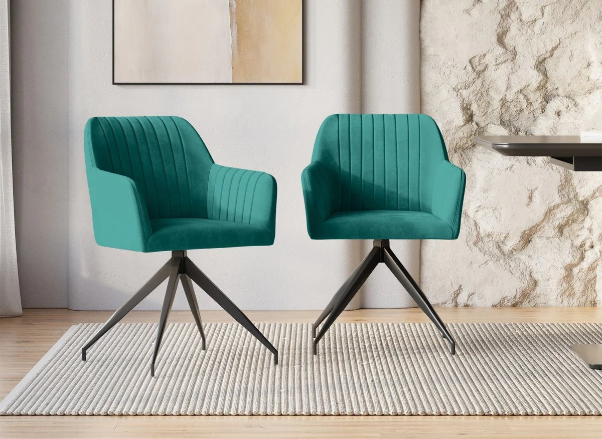 Lot de 2 chaises en velours vert pieds en métal noir RATUS - Image 2