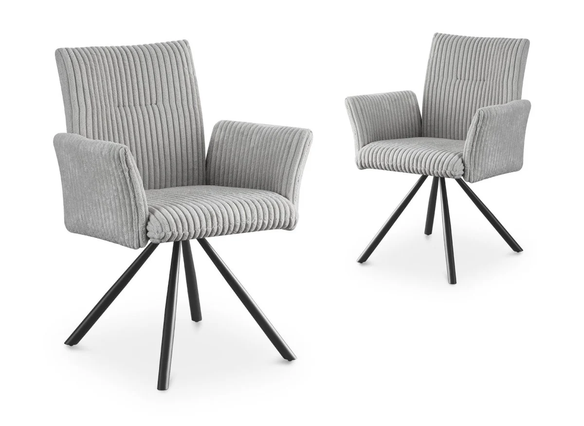 Lot de 2 chaises pivotantes en velours gros côtelé gris HOLLY