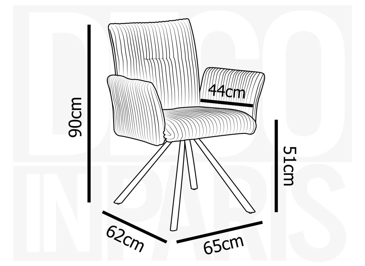 Lot de 2 chaises pivotantes en velours gros côtelé gris HOLLY - Image 7