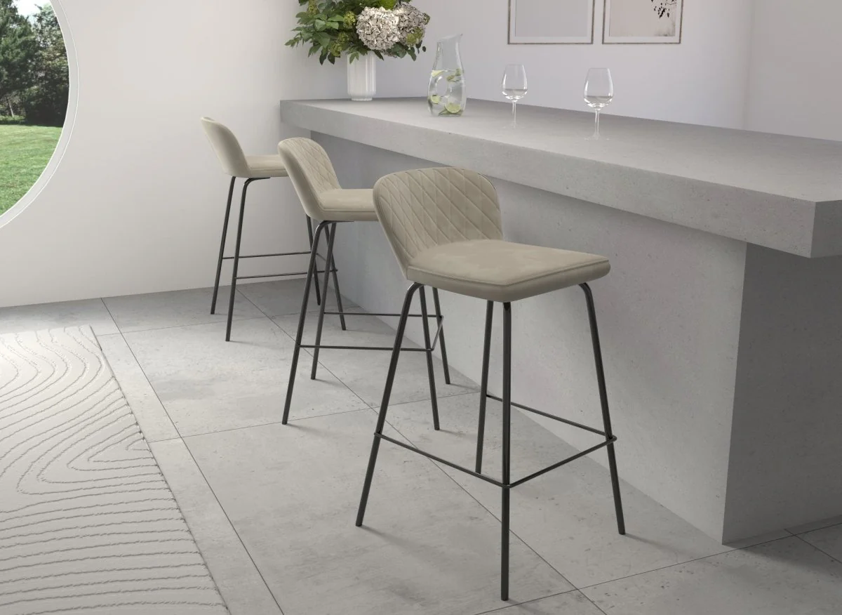 Lot de 2 tabourets de bar design en velours beige BOSCO - Image 3
