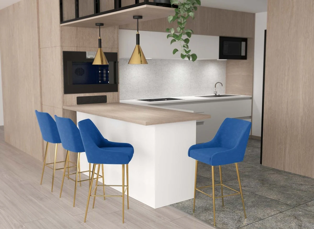 Lot de 2 tabourets de bar design en velours bleu LALYA - Image 3