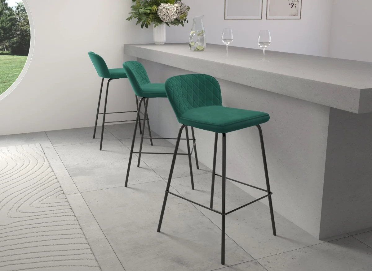 Lot de 2 tabourets de bar design en velours vert BOSCO - Image 3