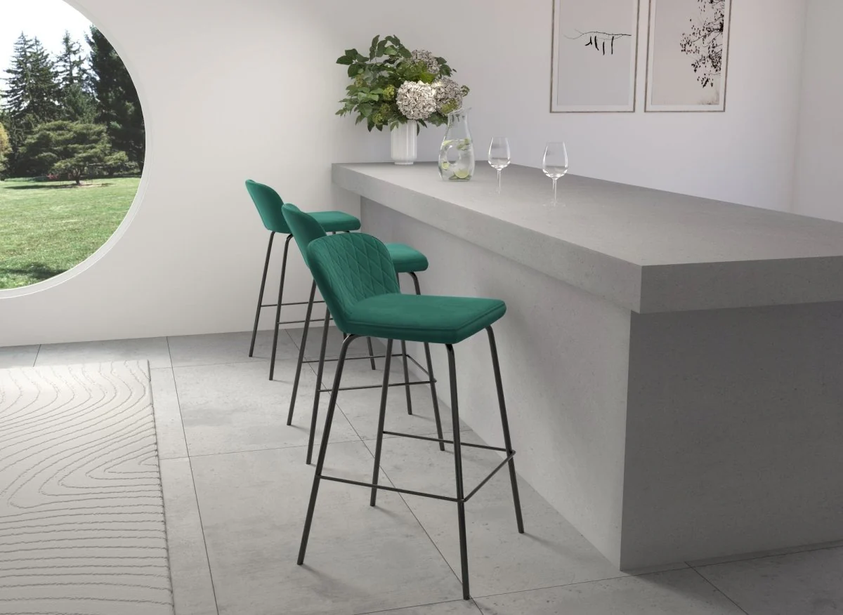 Lot de 2 tabourets de bar design en velours vert BOSCO - Image 4