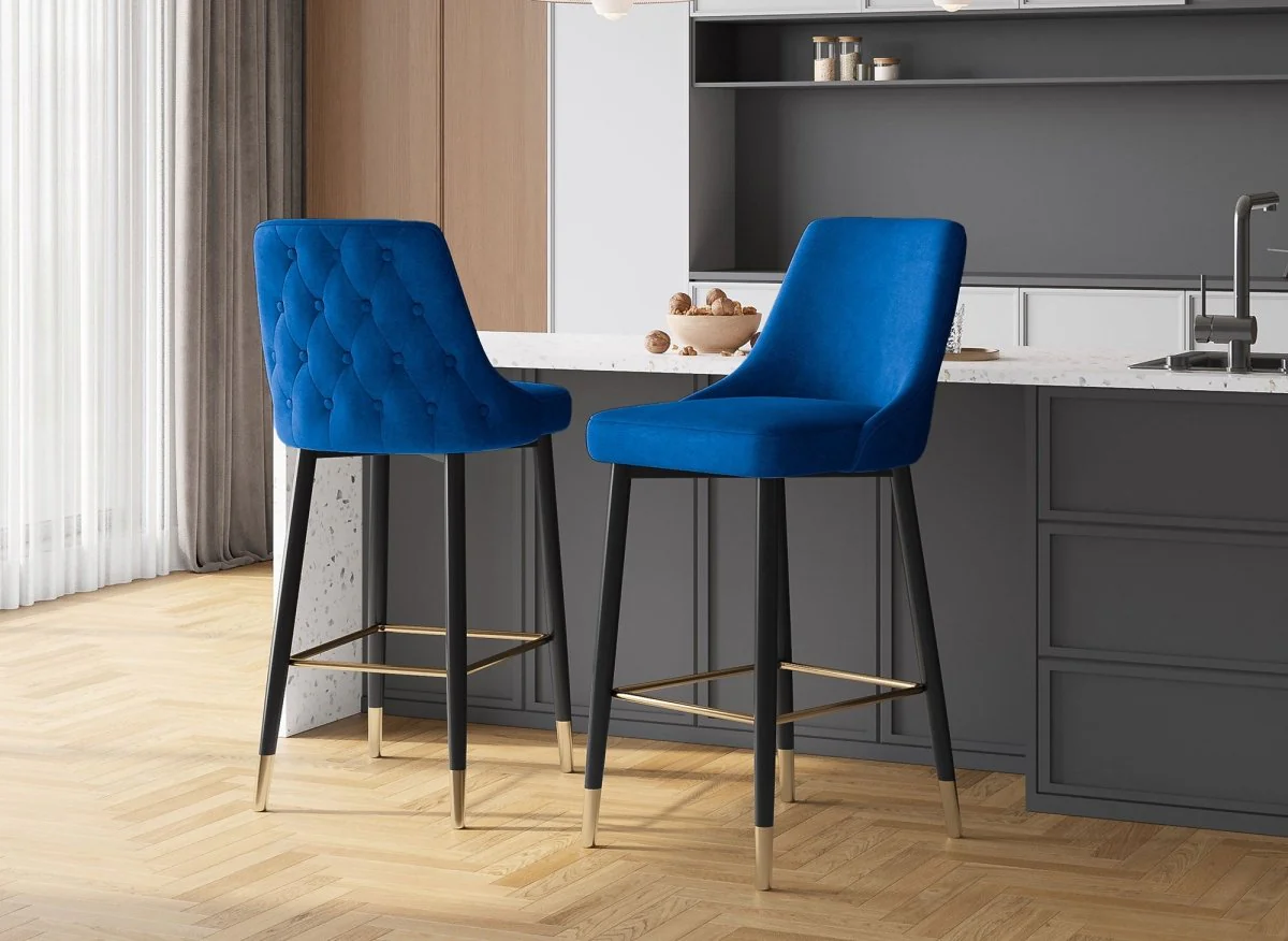 Lot de 2 tabourets de bar en velours bleu DORINA - Image 2