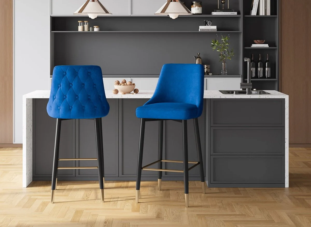 Lot de 2 tabourets de bar en velours bleu DORINA - Image 3