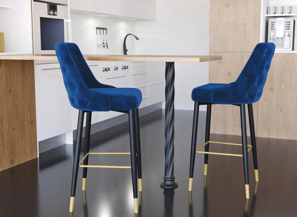 Lot de 2 tabourets de bar en velours bleu DORINA - Image 4