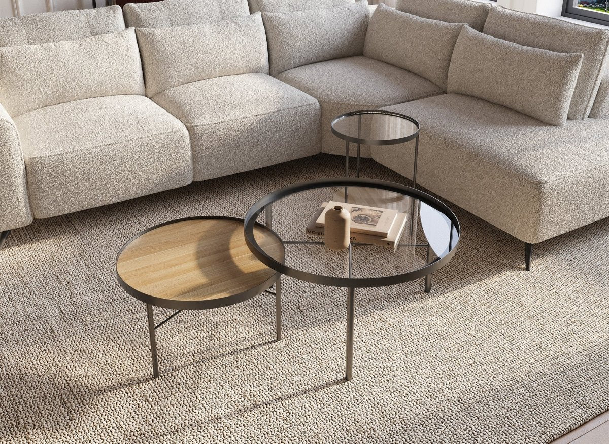 Lot de 3 tables basses rondes en bois et verre RIONA - Image 4
