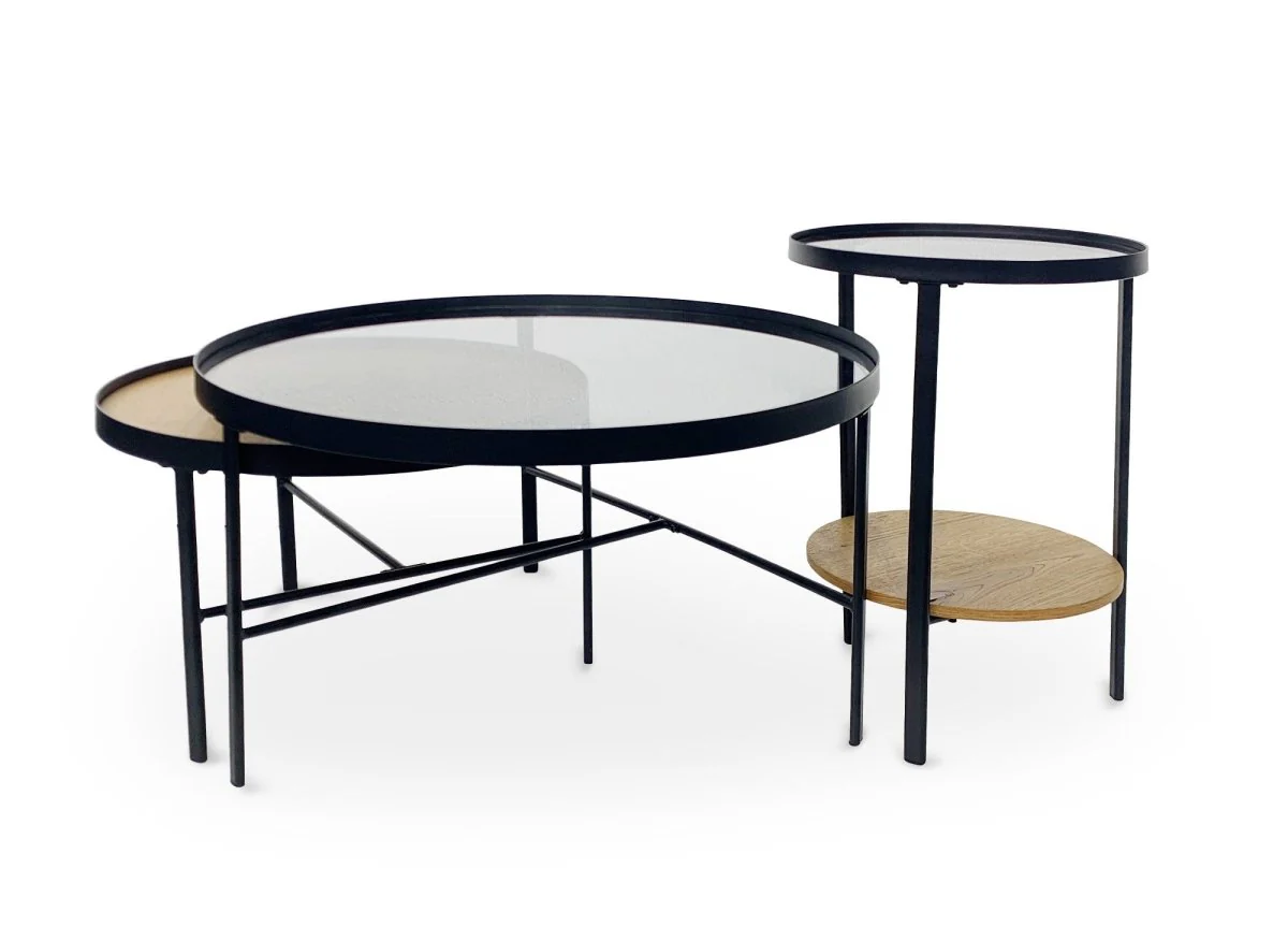 Lot de 3 tables basses rondes en bois et verre RIONA - Image 5