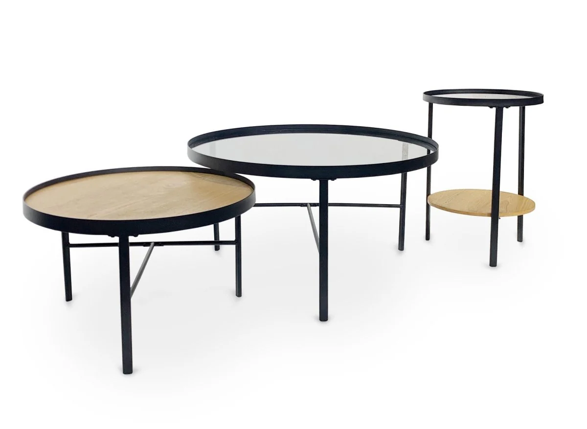 Lot de 3 tables basses rondes en bois et verre RIONA - Image 6