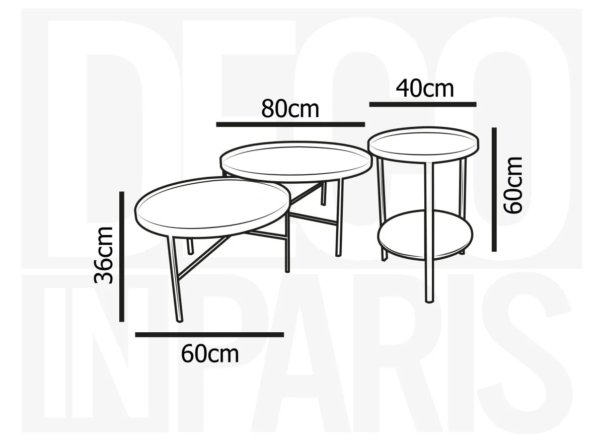 Lot de 3 tables basses rondes en bois et verre RIONA - Image 9