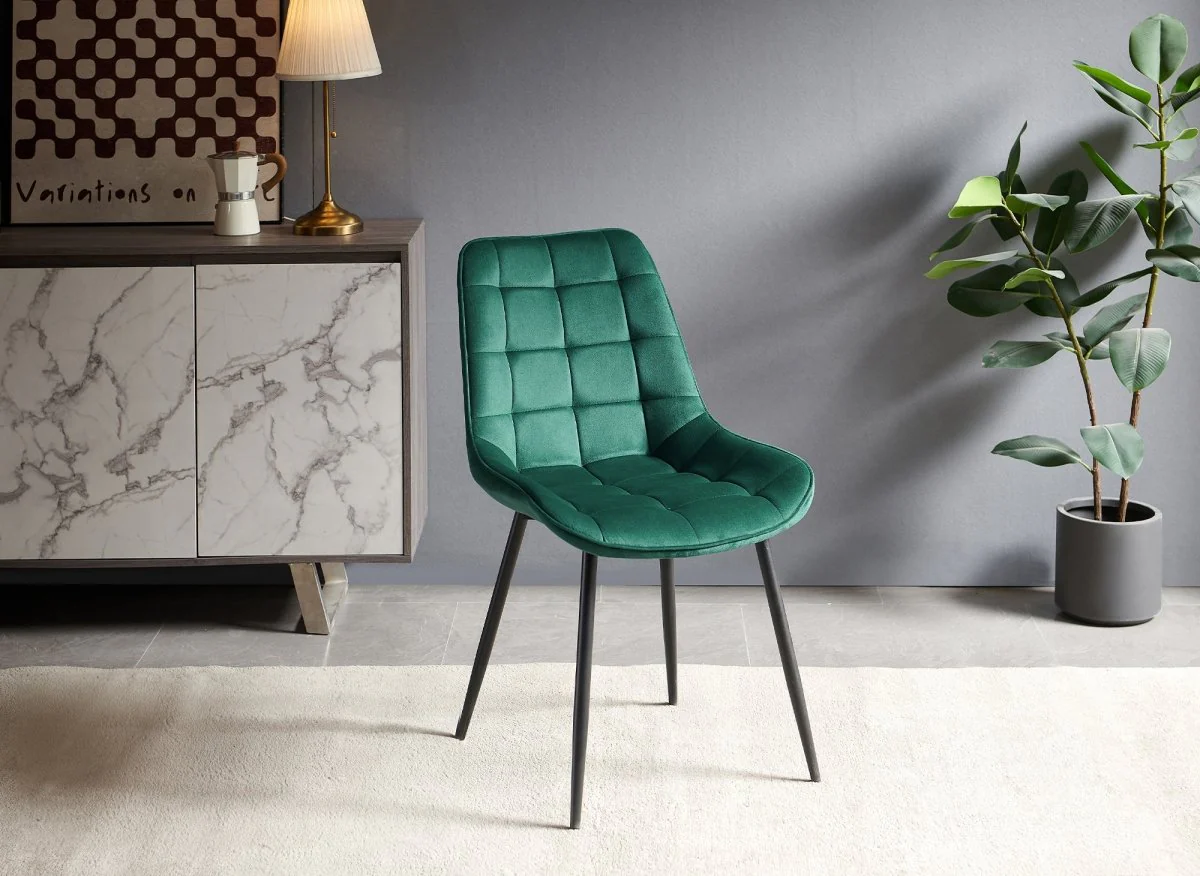 Lot de 4 chaises capitonnées en velours vert SOREN - Image 2
