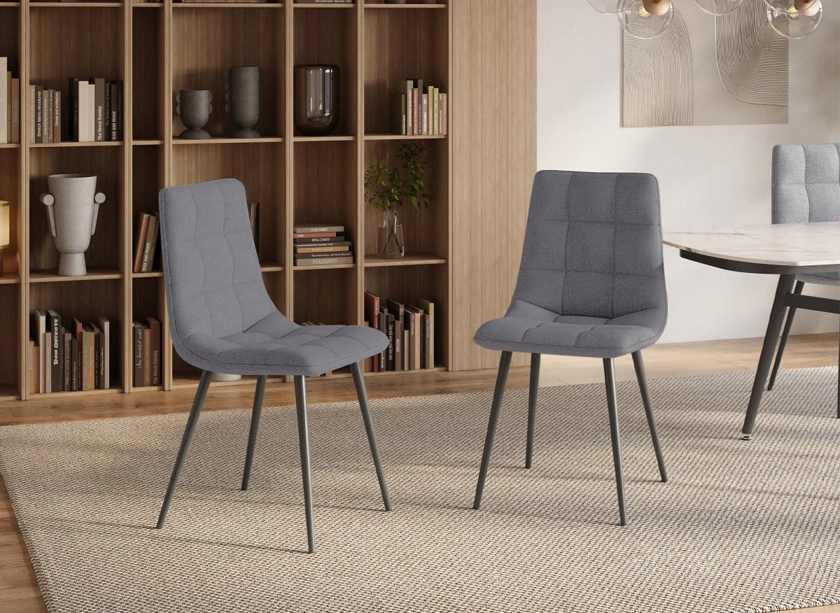 Lot de 4 chaises en tissu gris capitonné JEREMI - Image 3