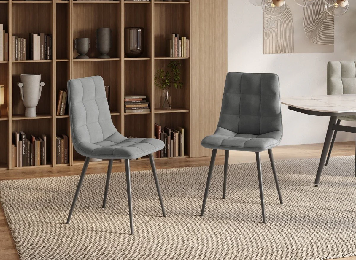 Lot de 4 chaises en velours gris capitonné JEREMI - Image 3
