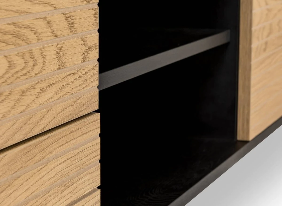 Meuble TV avec 2 tiroirs et 1 porte en bois et métal noir DARYL - Image 10