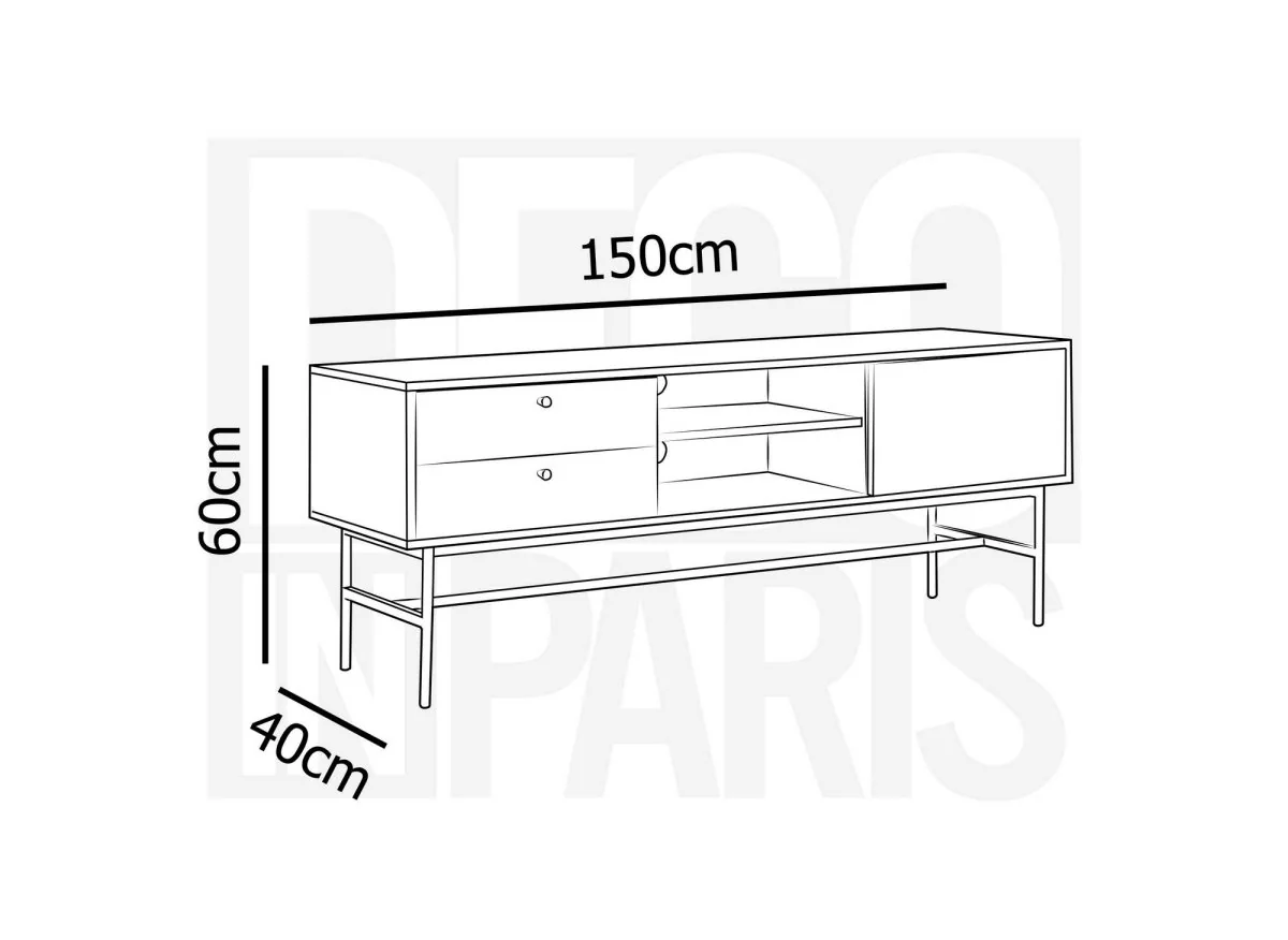 Meuble TV avec 2 tiroirs et 1 porte en bois et métal noir DARYL - Image 12