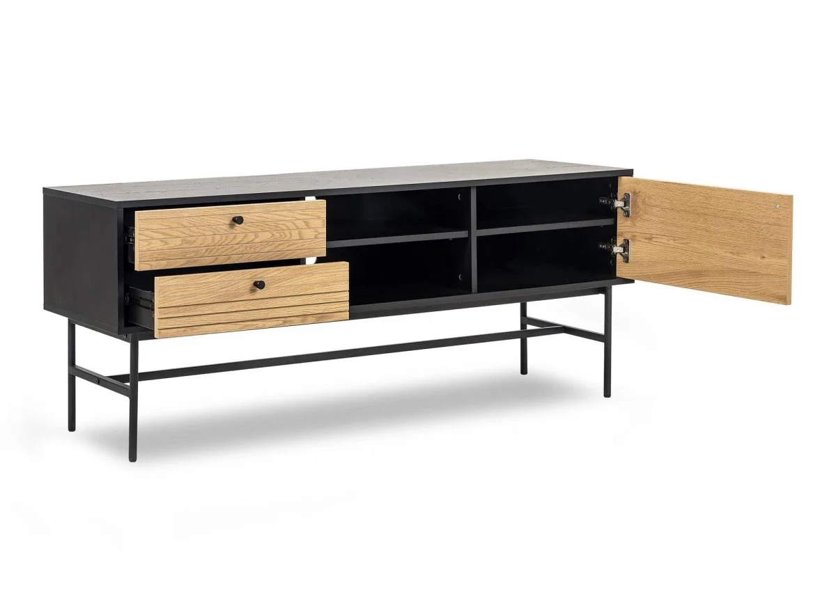 Meuble TV avec 2 tiroirs et 1 porte en bois et métal noir DARYL - Image 2