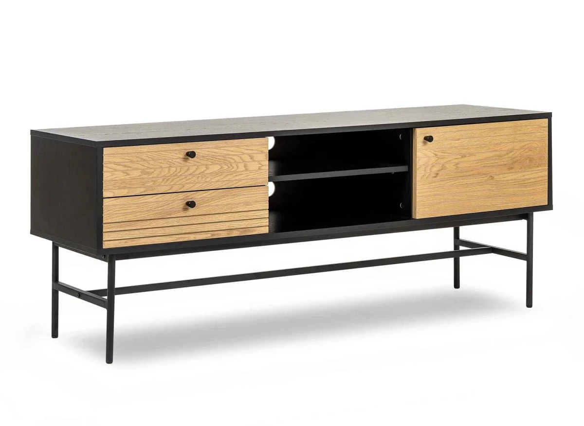 Meuble TV avec 2 tiroirs et 1 porte en bois et métal noir DARYL - Image 3