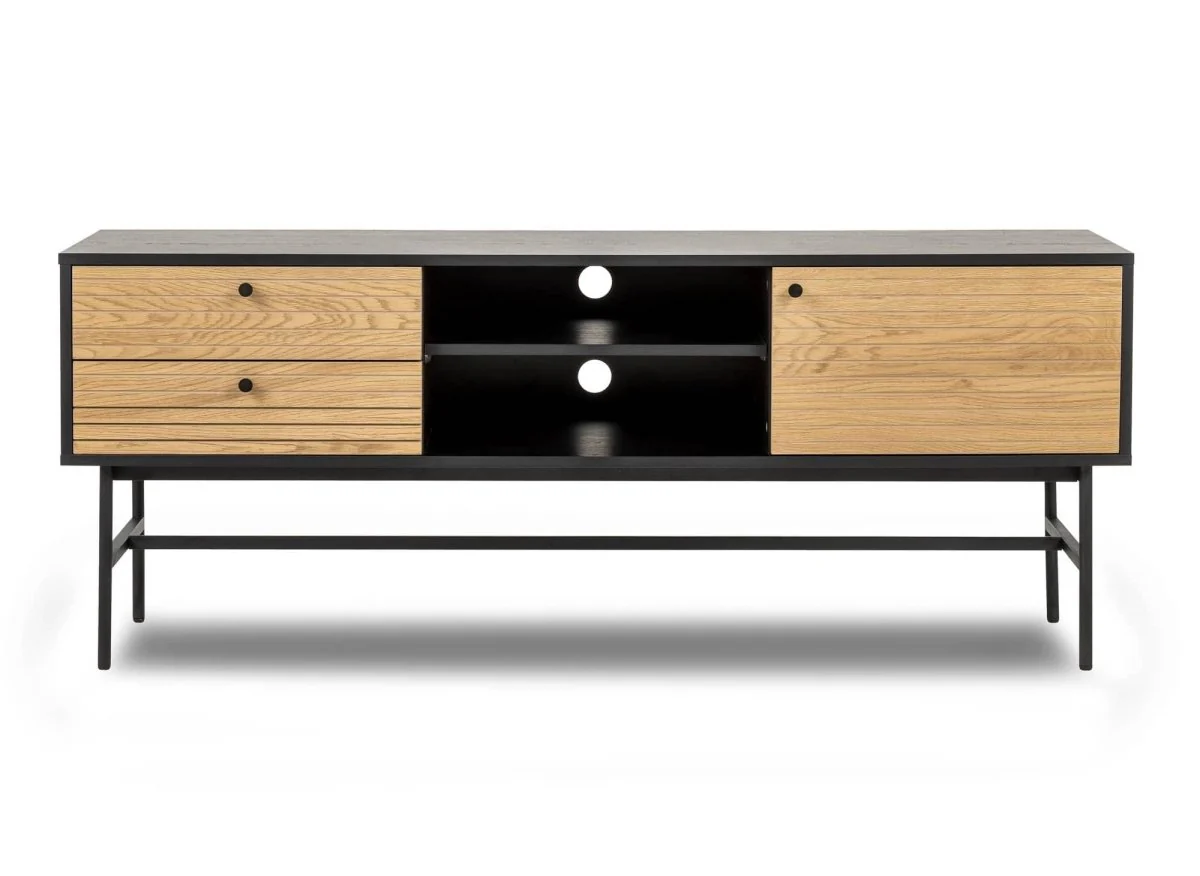 Meuble TV avec 2 tiroirs et 1 porte en bois et métal noir DARYL - Image 4