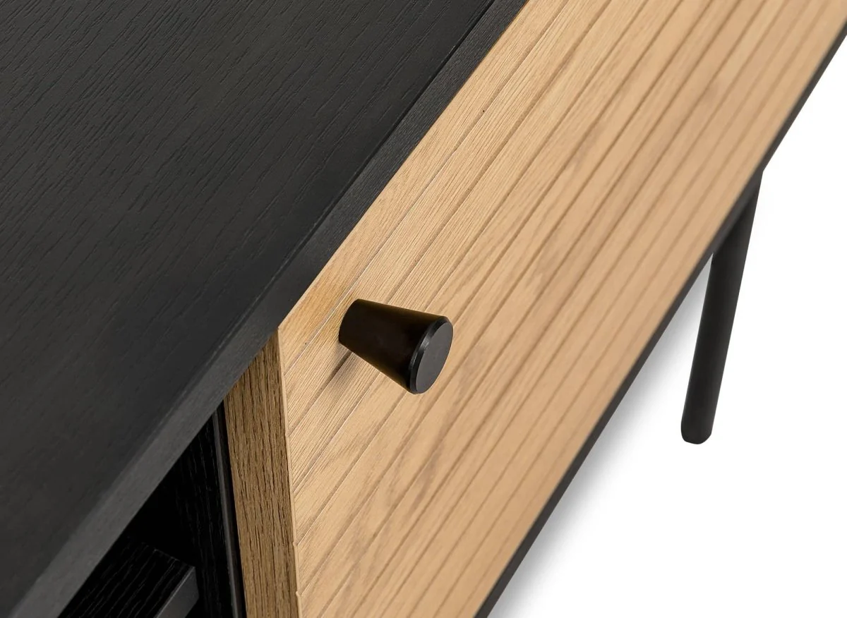 Meuble TV avec 2 tiroirs et 1 porte en bois et métal noir DARYL - Image 7