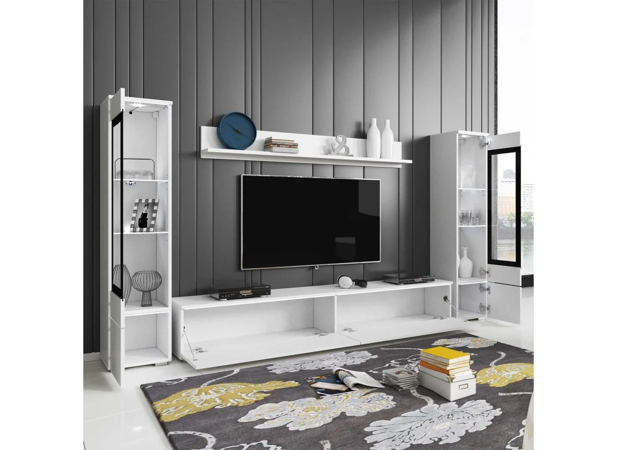 Meuble TV contemporain blanc laqué avec LED - VERONICA XL - Image 2
