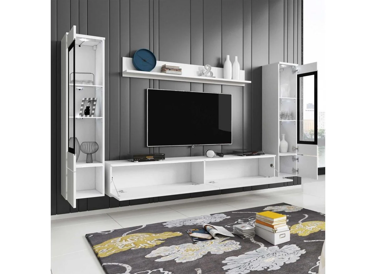 Meuble TV contemporain blanc laqué avec LED - VERONICA XL - Image 4