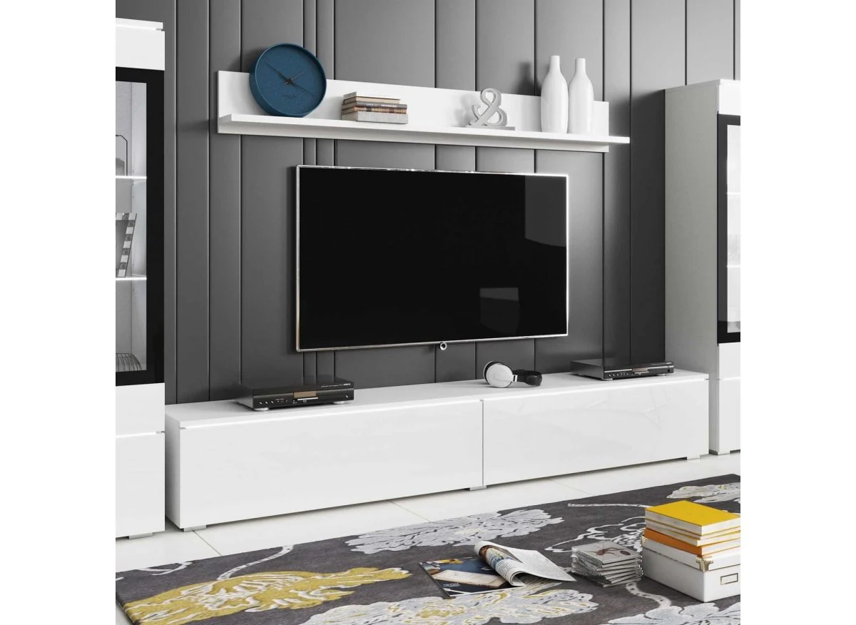 Meuble TV contemporain blanc laqué avec LED - VERONICA XL - Image 6