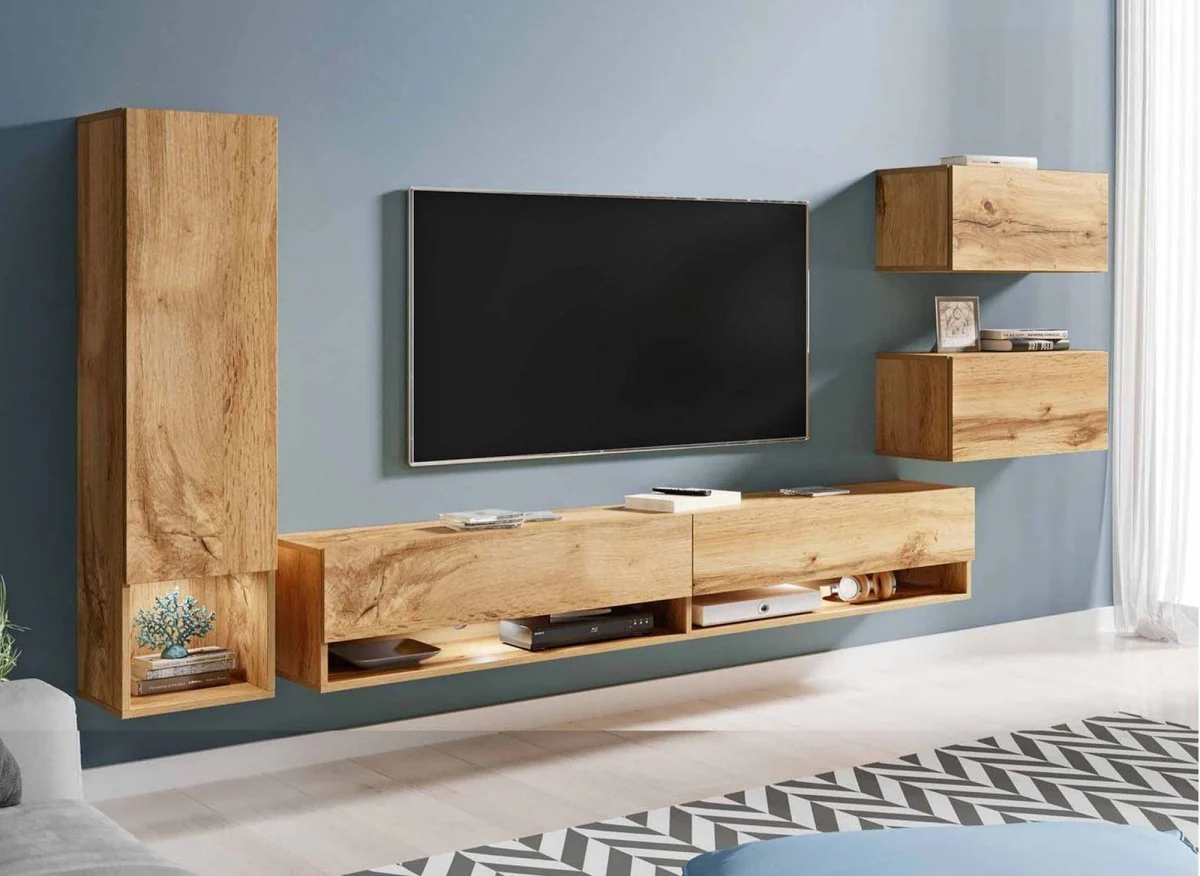 Meuble TV contemporain chêne avec LED - AMANDA